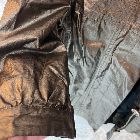 CHICOS WAXXED LINEN COPPER JACKET BLAZER SHORT SLEEVE TOO CUTE EUC SIZE 1 M - Picture 10 of 16